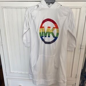 Michael Kors off the shoulder White Hoodie Dress with Rainbow Logo